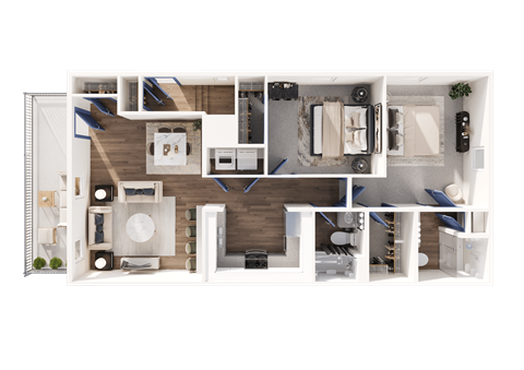 Floor plan for 2 beds, 2 baths, 1103 sqft